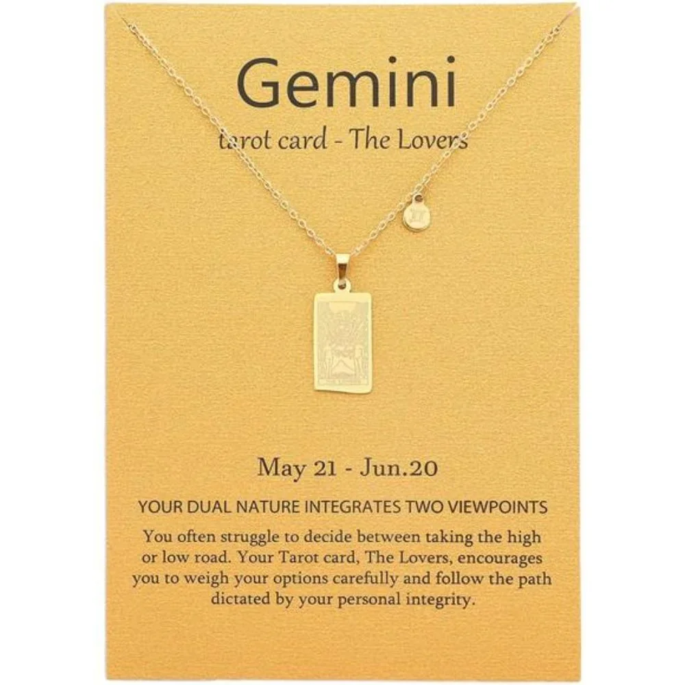 14k Gold Plated Zodiac Sign with Tarot Card Pendant Necklace Birthday Gift